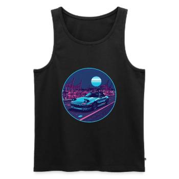 Harbor Run — Teal Roadster at the Neon Port - Men's Premium Organic Tank Top - black - Front - Michal (187cm)