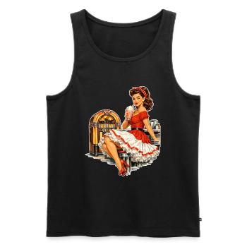 Rockabilly Pin-Up Girl im 50s Retro Diner - Männer Premium Bio Tank Top - Schwarz - Vorne - Michal (187cm)