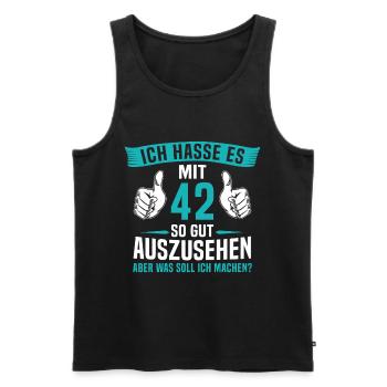 42 Jahre 42. Geburtstag Mann Frau 42 Jahre - Männer Premium Bio Tank Top - Schwarz - Vorne - Michal (187cm)