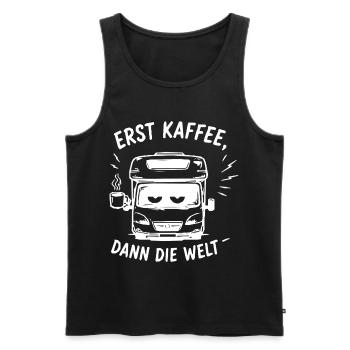 Erst Kaffee, Dann Die Welt - Männer Premium Bio Tank Top - Schwarz - Vorne - Michal (187cm)