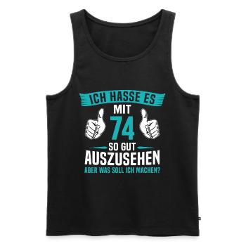 74 Jahre 74. Geburtstag Mann Frau 74 Jahre - Männer Premium Bio Tank Top - Schwarz - Vorne - Michal (187cm)