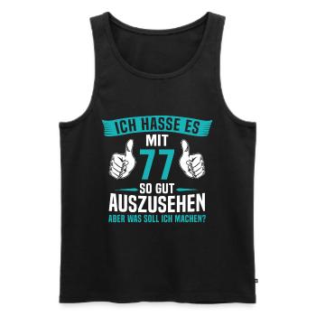 77 Jahre 77. Geburtstag Mann Frau 77 Jahre - Männer Premium Bio Tank Top - Schwarz - Vorne - Michal (187cm)