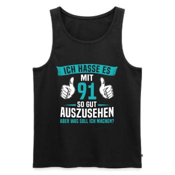 91 Jahre 91. Geburtstag Mann Frau 91 Jahre - Männer Premium Bio Tank Top - Schwarz - Vorne - Michal (187cm)