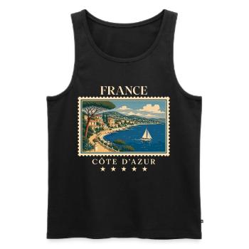 Frankreich Côte d’Azur Vintage Reisemarke - Männer Premium Bio Tank Top - Schwarz - Vorne - Michal (187cm)