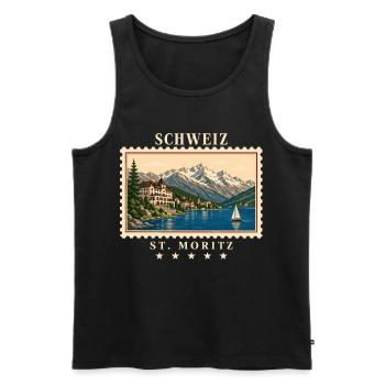 Schweiz St. Moritz Vintage Reisemarke - Männer Premium Bio Tank Top - Schwarz - Vorne - Michal (187cm)