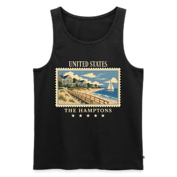 USA La marque de voyage vintage des Hamptons - Débardeur bio Premium Homme - noir - Devant - Michal (187cm)