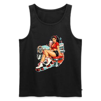 Fille rétro Pin-Up : style roller roller diner des années 50 - Débardeur bio Premium Homme - noir - Devant - Michal (187cm)