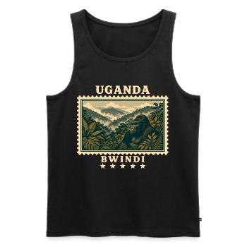 Marque de voyage vintage Uganda Bwindi - Débardeur bio Premium Homme - noir - Devant - Michal (187cm)