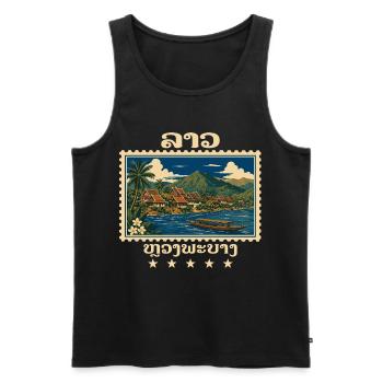 Laos Luang Prabang Marque de voyage vintage - Débardeur bio Premium Homme - noir - Devant - Michal (187cm)