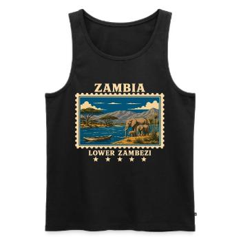 Marque de voyage vintage Zambie Lower Zambeze - Débardeur bio Premium Homme - noir - Devant - Michal (187cm)
