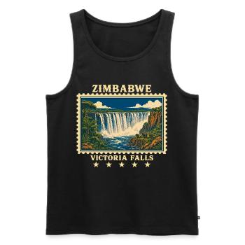 Marque de voyage vintage aux chutes Victoria du Zimbabwe - Débardeur bio Premium Homme - noir - Devant - Michal (187cm)