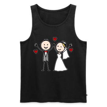 Dessin animé du couple de mariés joyeux - Débardeur bio Premium Homme - noir - Devant - Michal (187cm)