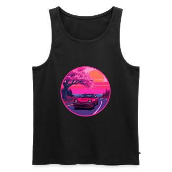 Emblème rétro des années 80 de la JDM FC Coupe Sakura Sunset - Débardeur bio Premium Homme - noir - Devant - Michal (187cm)