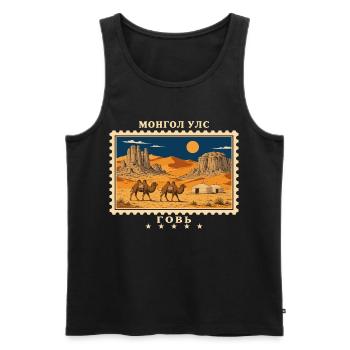 Mongolei Gobi Vintage Reisemarke - Männer Premium Bio Tank Top - Schwarz - Vorne - Michal (187cm)