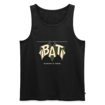 BAT – Jeu de batte suspendue et jeu de mots - Débardeur bio Premium Homme - noir - Devant - Michal (187cm)