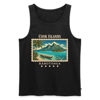 Marque de voyage vintage Rarotonga des Îles Cook - Débardeur bio Premium Homme - noir - Devant - Michal (187cm)