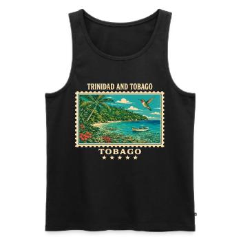 Marque de voyage vintage de Trinité-et-Tobago - Débardeur bio Premium Homme - noir - Devant - Michal (187cm)