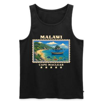 Marque de voyage vintage Malawi Cape Maclear - Débardeur bio Premium Homme - noir - Devant - Michal (187cm)