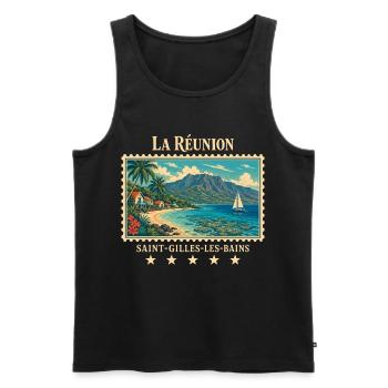 La Réunion Saint-Gilles Vintage Reisemarke - Männer Premium Bio Tank Top - Schwarz - Vorne - Michal (187cm)