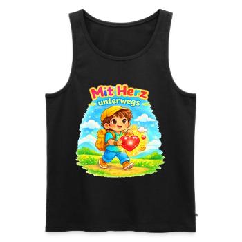  Mit Herz unterwegs - macht die Welt besser - Männer Premium Bio Tank Top - Schwarz - Vorne - Michal (187cm)