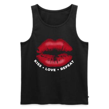 Embrasse, amour, répétez ! Lèvres embrassables avec du rouge à lèvres - Débardeur bio Premium Homme - noir - Devant - Michal (187cm)