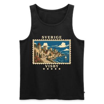 Schweden Visby Vintage Reisemarke - Männer Premium Bio Tank Top - Schwarz - Vorne - Michal (187cm)