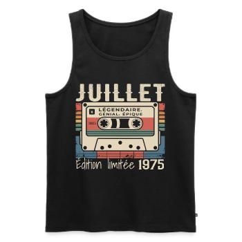 Cassette Rétro 1975 Cadeau Anniversaire Juillet 19 - Débardeur bio Premium Homme - noir - Devant - Michal (187cm)