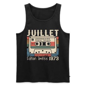 Cassette 1973 Cadeau Anniversaire Juillet 1973  - Débardeur bio Premium Homme - noir - Devant - Michal (187cm)