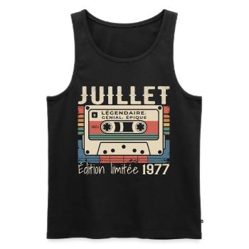 Cassette Rétro 1977 Cadeau Anniversaire Juillet 19 - Débardeur bio Premium Homme - noir - Devant - Michal (187cm)
