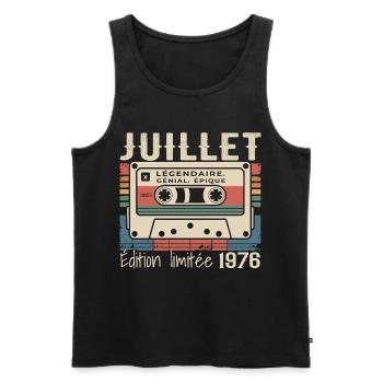 Cassette Rétro 1976 Cadeau Anniversaire Juillet 19 - Débardeur bio Premium Homme - noir - Devant - Michal (187cm)