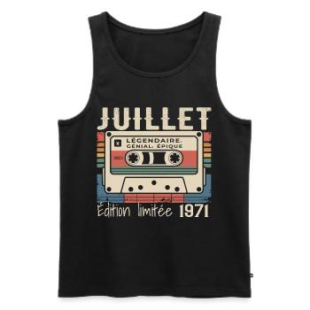 Cassette Rétro 1971 Cadeau Anniversaire Juillet 19 - Débardeur bio Premium Homme - noir - Devant - Michal (187cm)
