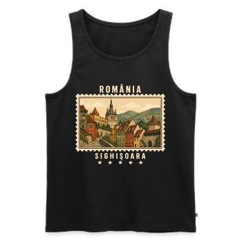 Rumänien Sighișoara Vintage Reisemarke - Männer Premium Bio Tank Top - Schwarz - Vorne - Michal (187cm)