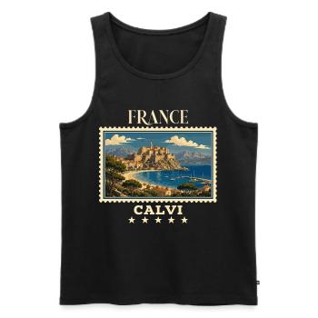 Frankreich Calvi Vintage Reisemarke - Männer Premium Bio Tank Top - Schwarz - Vorne - Michal (187cm)