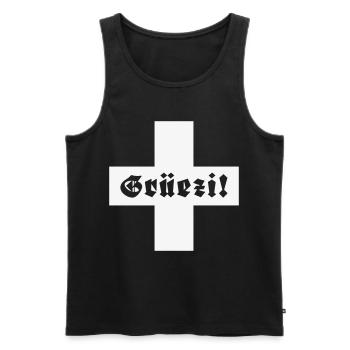 Grüezi (Schweiz / Fraktur / Schweizerfahne) - Männer Premium Bio Tank Top - Schwarz - Vorne - Michal (187cm)
