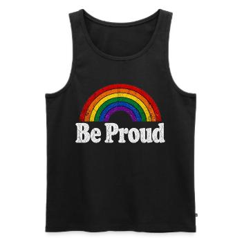 Be Proud LGBT Spruch Retro Regenbogen Motiv - Männer Premium Bio Tank Top - Schwarz - Vorne - Michal (187cm)