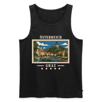 Österreich Graz Vintage Reisemarke - Männer Premium Bio Tank Top - Schwarz - Vorne - Michal (187cm)