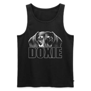 Dackel Porträt mit Schriftzug DOXIE - Männer Premium Bio Tank Top - Schwarz - Vorne - Michal (187cm)