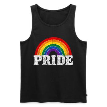 Pride Rainbow Vintage Regenbogen Shirt Sticker - Männer Premium Bio Tank Top - Schwarz - Vorne - Michal (187cm)