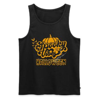 Spooky Vibes Halloween Kürbis Fledermaus Design - Männer Premium Bio Tank Top - Schwarz - Vorne - Michal (187cm)