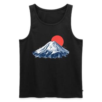 Geometrischer Berg mit roter Sonne  Origami Fuji - Männer Premium Bio Tank Top - Schwarz - Vorne - Michal (187cm)