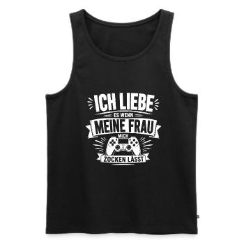 Ich liebe es, wenn meine Frau mich zocken lässt - Männer Premium Bio Tank Top - Schwarz - Vorne - Michal (187cm)