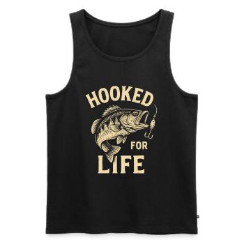 Angler T-Shirt Hooked for Life – Fisch am Haken - Männer Premium Bio Tank Top - Schwarz - Vorne - Michal (187cm)