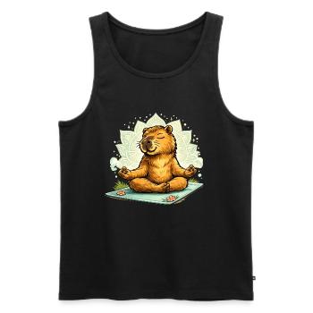 Douce capybara faisant du yoga - Débardeur bio Premium Homme - noir - Devant - Michal (187cm)