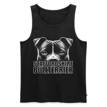 Staffordshire Bull Terrier Portrait with Lettering - Men's Premium Organic Tank Top - black - Front - Michal (187cm)