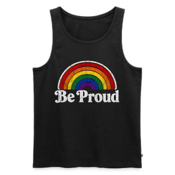 Be Proud LGBT Spruch Retro Regenbogen Motiv - Männer Premium Bio Tank Top - Schwarz - Vorne - Michal (187cm)