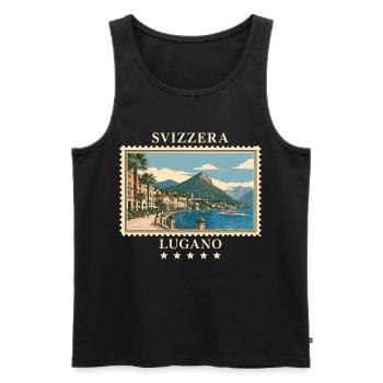 Schweiz Lugano Vintage Reisemarke - Männer Premium Bio Tank Top - Schwarz - Vorne - Michal (187cm)