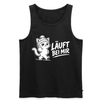 Katzen Shirt – Läuft bei mir - Männer Premium Bio Tank Top - Schwarz - Vorne - Michal (187cm)