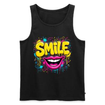 Graffiti-Lächeln in Neonfarben - Männer Premium Bio Tank Top - Schwarz - Vorne - Michal (187cm)