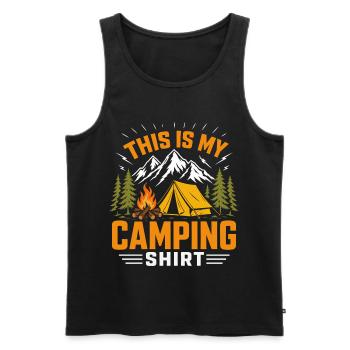 Camping Shirt Berge Lagerfeuer - Männer Premium Bio Tank Top - Schwarz - Vorne - Michal (187cm)