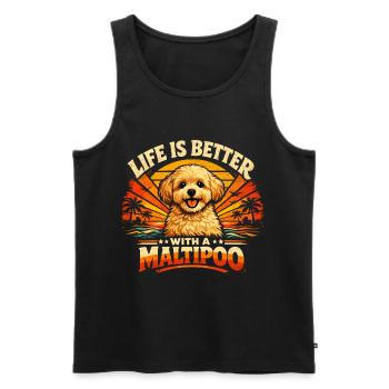Maltipoo Retro Shirt | 70s Sunset Vintage Dog - Men's Premium Organic Tank Top - black - Front - Michal (187cm)